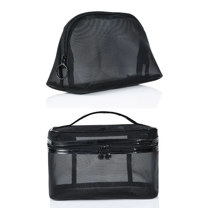 

Clear Black Mesh Zipper Makeup Bag Female See Through Cosmetic Travel Portable Shower Toiletry for Case