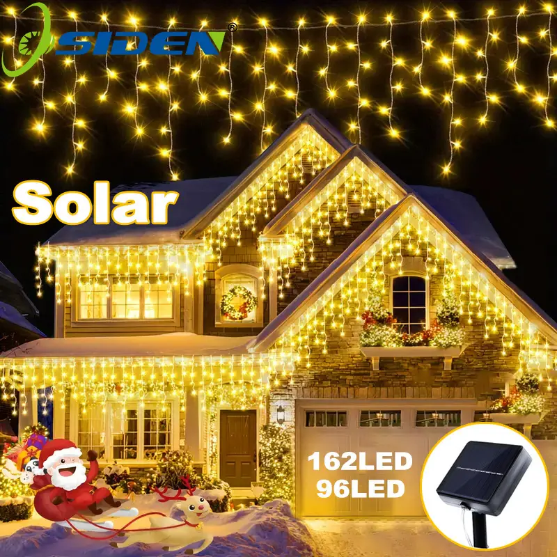 Novas luzes solares de sincelo de natal 162/96 led 8 modos à prova dwaterproof água cortina luzes da corda para jardim ao ar livre sala iluminação do feriado