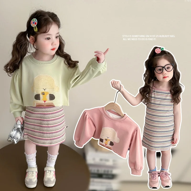 

Baby Girl Clothes Sets Size 2-9Y Kids Dresses Set Child 2-Pce Of Hoodie Top+ Skirt Bottom Style Clothing Set Toddle Dresses Suit