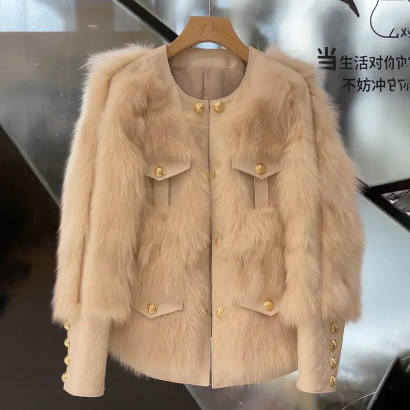 design Premium plush jacket fur sweater women's 2023 autumn and winter new fashion thin fox coat