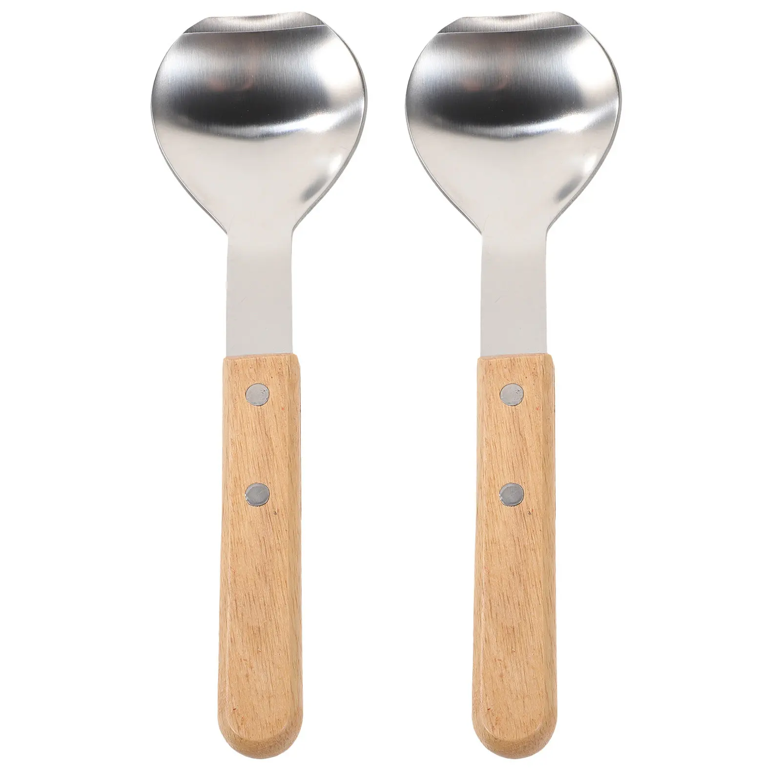 2Pcs Stainless Steel Ice Cream Spade Wood Handle Heavy Duty Flat Scoop Dessert Serving Spoon Kitchen Utensil Food Paddle Scoop