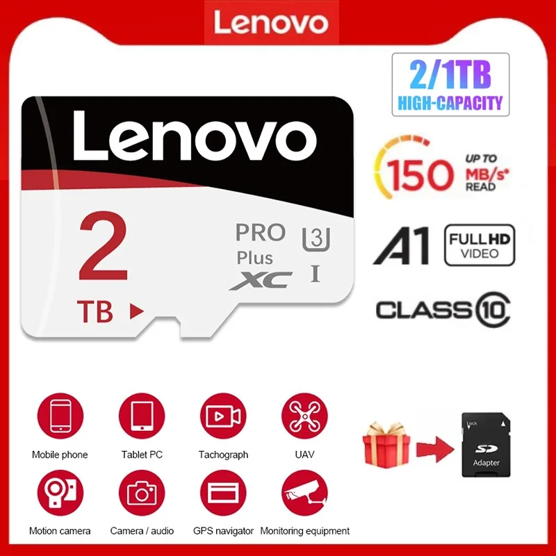 Lenovo Class10 Flash SD Memory Card 2TB Micro TF SD Card 512GB 1T 128GB 256GB Cartao De Memoria antimagnetico per Nintendo Switch