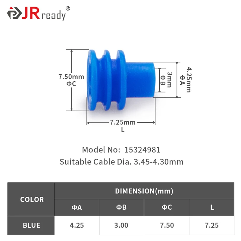 JRready-Weatherpack Connector Wire Seals, Cable Diameter 4.30-3.45mm, Compatible with Metripack 280 Series, ST6322,100 Pack