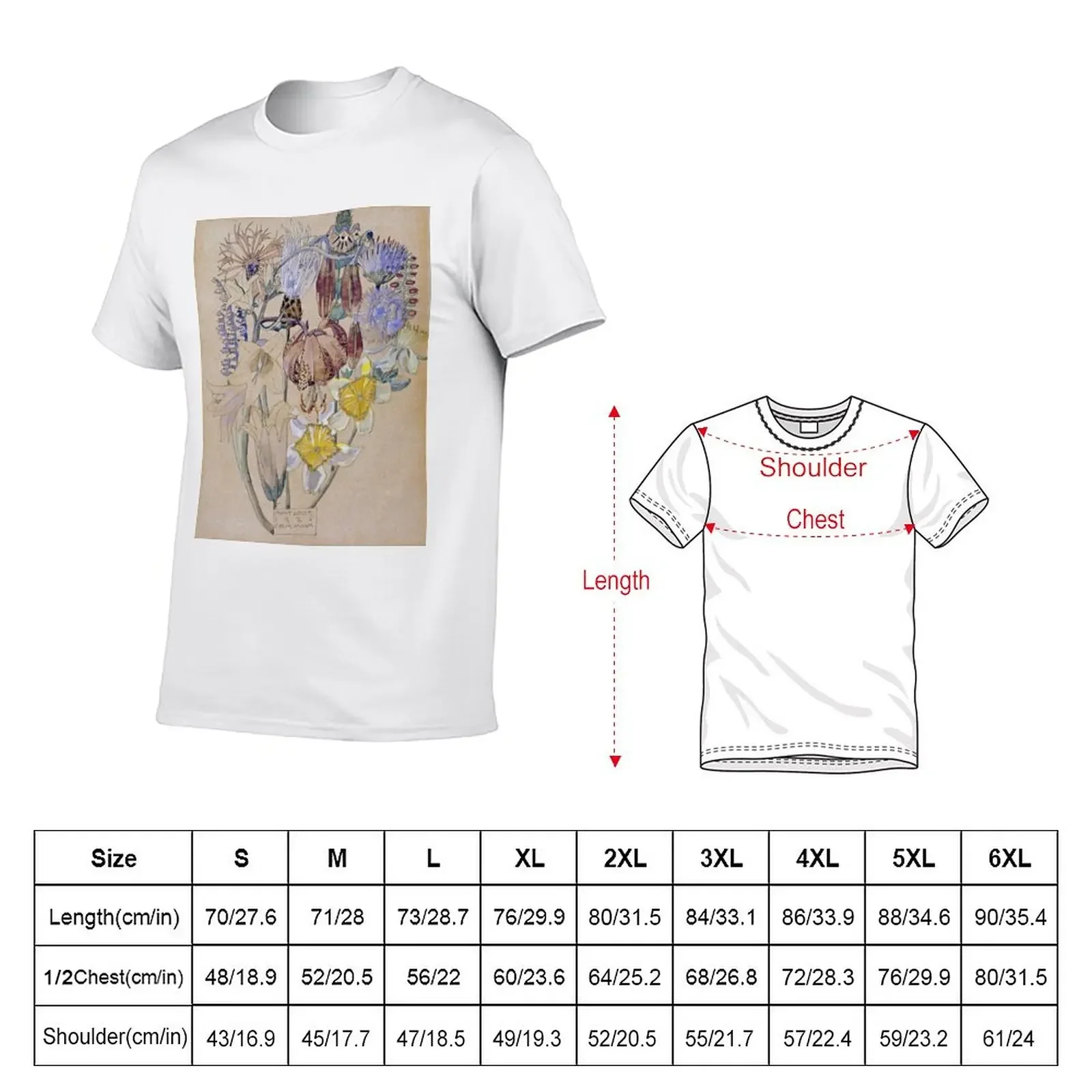 New Charles Rennie Mackintosh - Mont Louis - Flower Study T-Shirt t-shirts man summer top men clothing