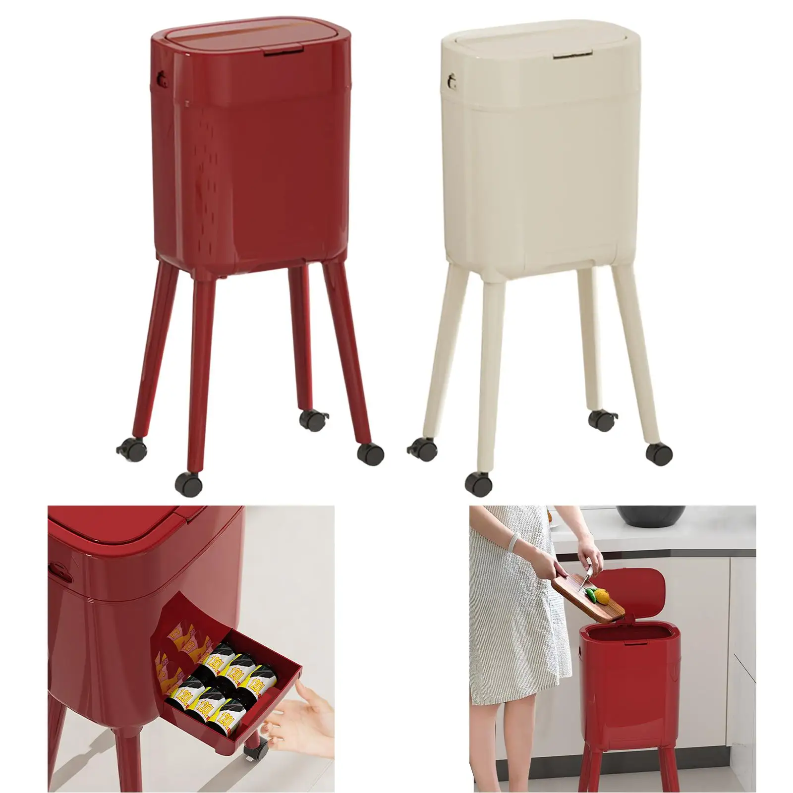 

Прочный мусорный бак с колесами и двойным выдвижным ящиком для кухни и ванной комнаты