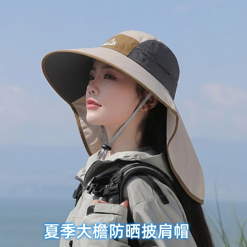 Unisex Spring Summer New Wide Brim Fisherman Hat Shawl Neck Protector Hat Hiking Fishing Breathable Sun-protective Bucket Cap