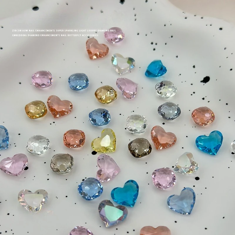 10Pcs Transparent Pointed Back Nail Charms, High Grade Geometric Multi-facet Bulb Fat Square Sparkly Crystals for Press On Nails