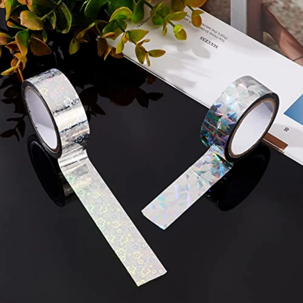 2 stili Foil Holographic Foil Washi Tape Sparkle Laser nastro adesivo per mascheratura fiore diamante nastro riflettente Set per artigianato
