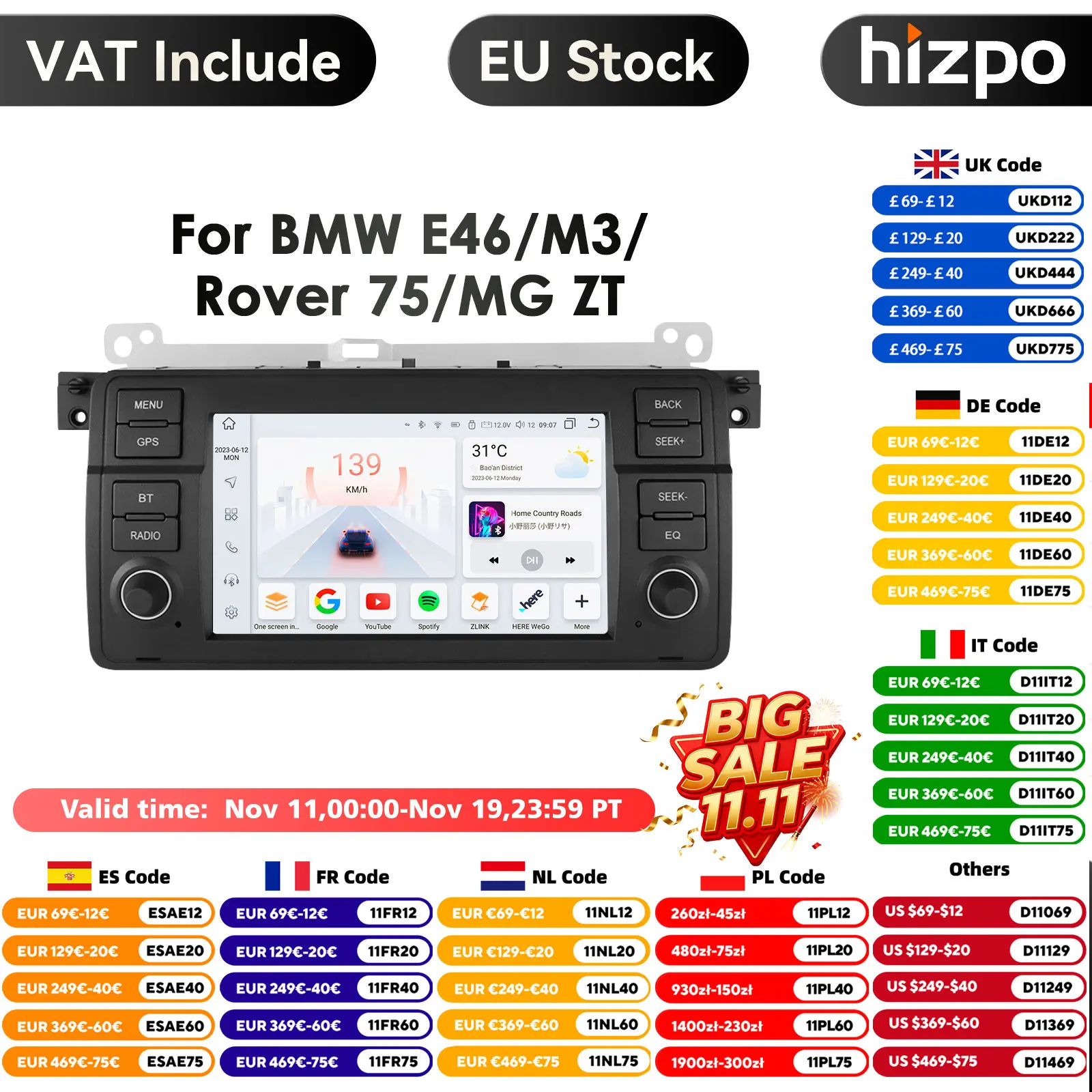 Carplay 8G+128G Android Car Radio GPS for BMW E46 M3 Rover 75 Coupe 318/320/325/330/335 Multimedia Navigation WIFI Stereo RDS BT