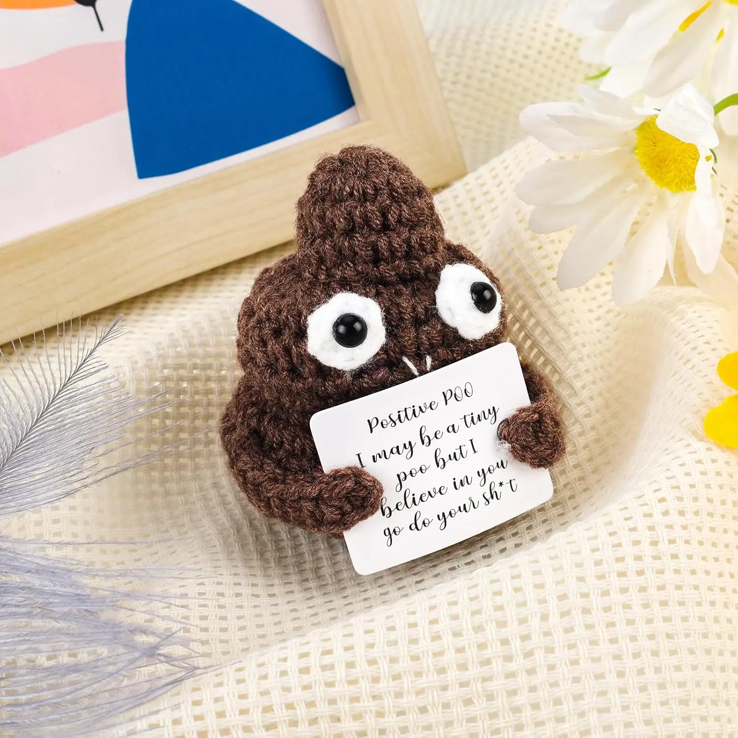 Handmade Knitted Emotional Poo Doll Ornament Funny Crochet Positive Poo With Cheer Up Card Home Room Decoration Christmas Gifts