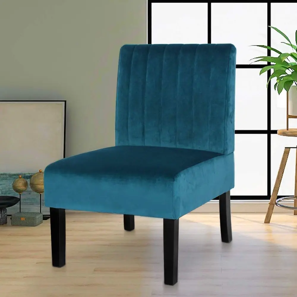 

Elegant Velvet Upholstered Pair of Accent Chairs for Vanity, Bedroom Desk, or Living Room in White and Blue