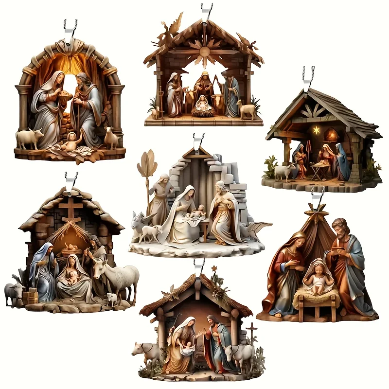 Ozdoba na choinkę z Jezusem, zawieszka z scenerią modlitwy rodzinnej, kolorowa zawieszka do dekoracji samochodu, dekoracje do domu