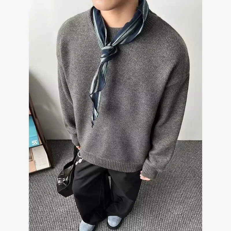 

Модный мужской трикотаж свободного кроя в винтажном американском уличном стиле, с круглым вырезом, длинным рукавом, удобный базовый элемент гардероба...