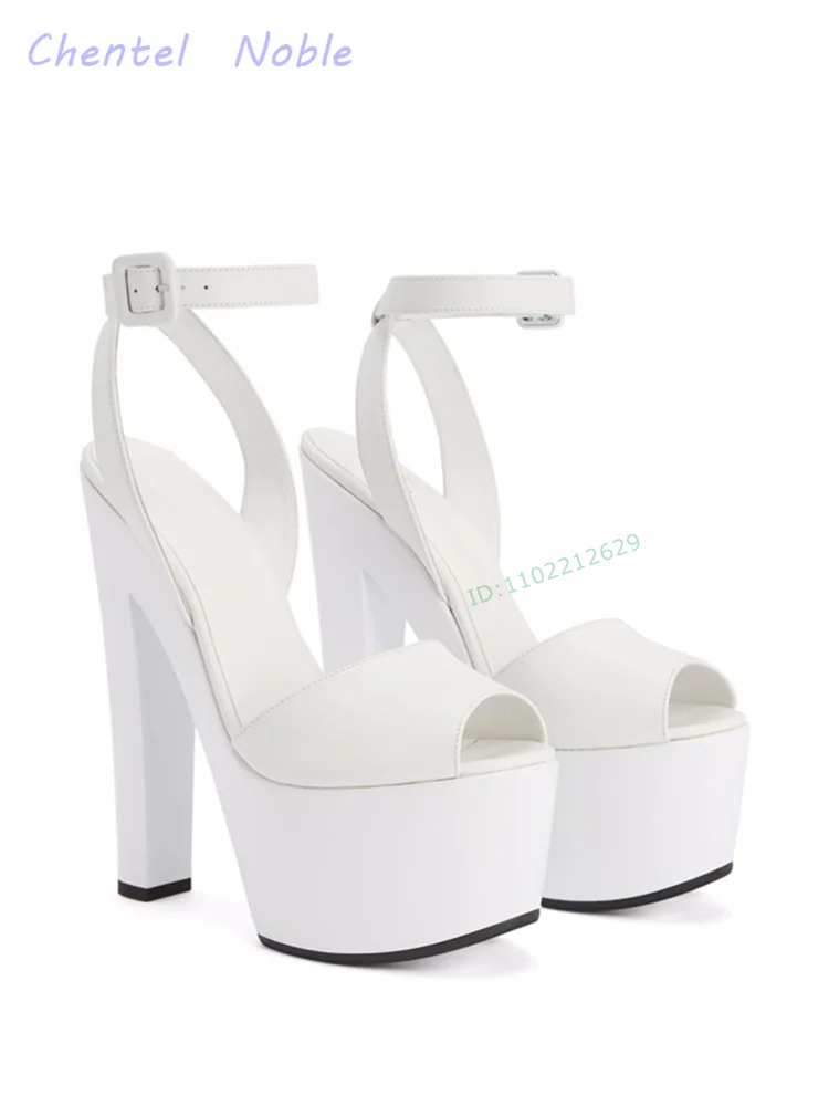 

Leather Platform Peep Toe Sandals Ankle Strap Buckle Square High Heels Summer Dress Party 2024 Women Shoes New Arrivals