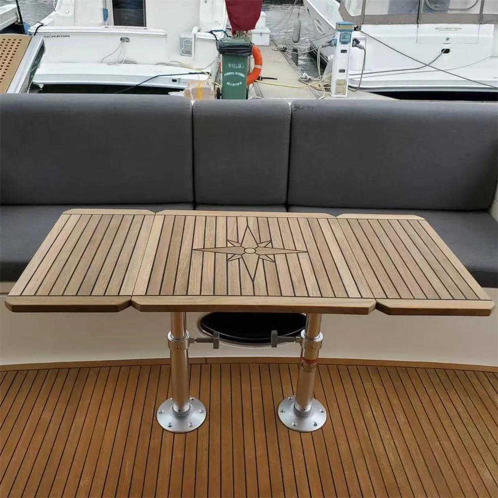 

Boat Accessories Folding Teak Table Top 830/415X392,965/485X500,1250/625X600mm Star Inlay Boat Marine Yacht RV