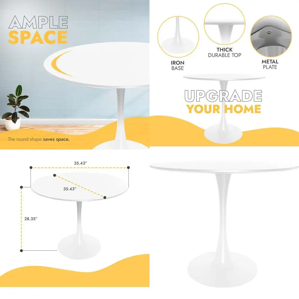 

Круглый обеденный стол диаметром 35 дюймов, белый, с МДФ-столешницей и металлическим основанием-пьедесталом, для кухни или столовой зоны