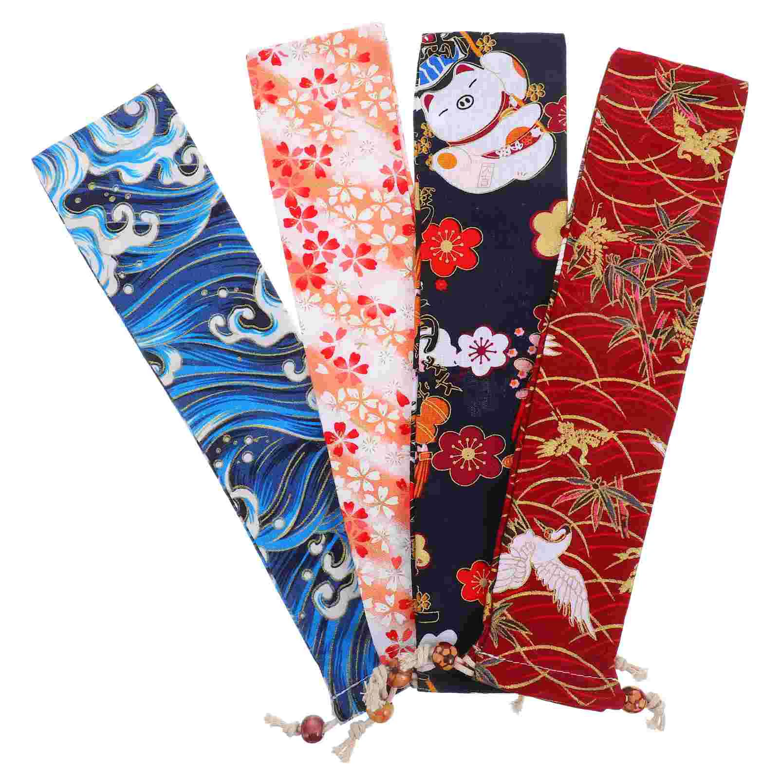 

4 Pcs Folding Fan Gift Packaging Foldable Drawstring Bags Hand Case Vintage Storage Polyester Cotton Japanese