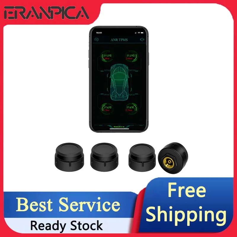 Eranpica Auto Wireless Smart Alarm System Bluetooth 5.0 TPMS For Cars Tire Pressure Monitor System External/Internal 4 Sensors