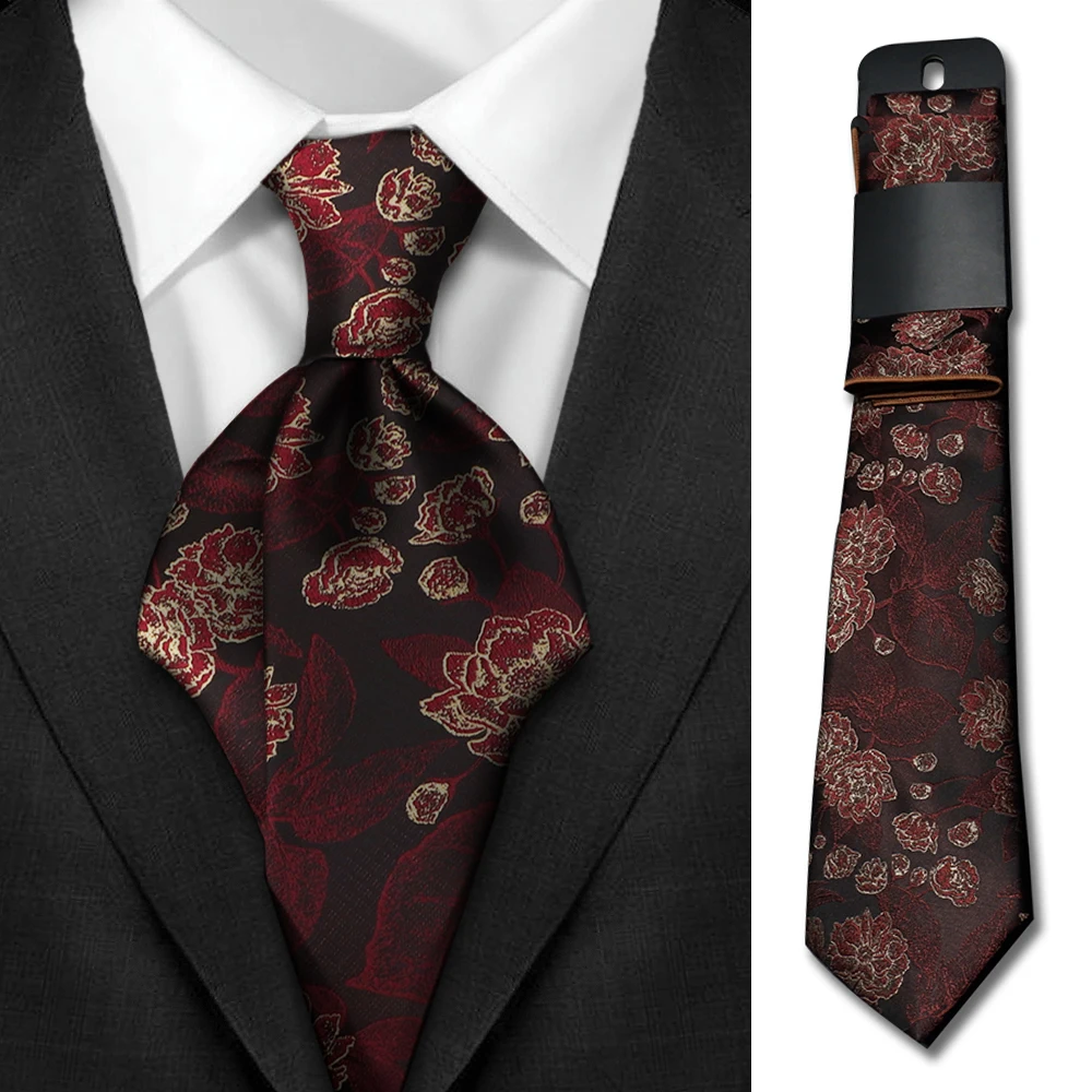 Neues Design, rot-blaues Blumen-Krawatten-Set mit Papierkarte, inklusive Taschentuch für Herrenmode, Hemd, Anzug, Accessoire, passend für Hochzeitsfeier