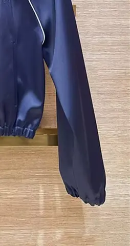 Women Blue Zipper Jacket 2026 New Spring Lady Waist Cinching Satin Short Coat Visible Thread Decoration Top with Slanted Pocket