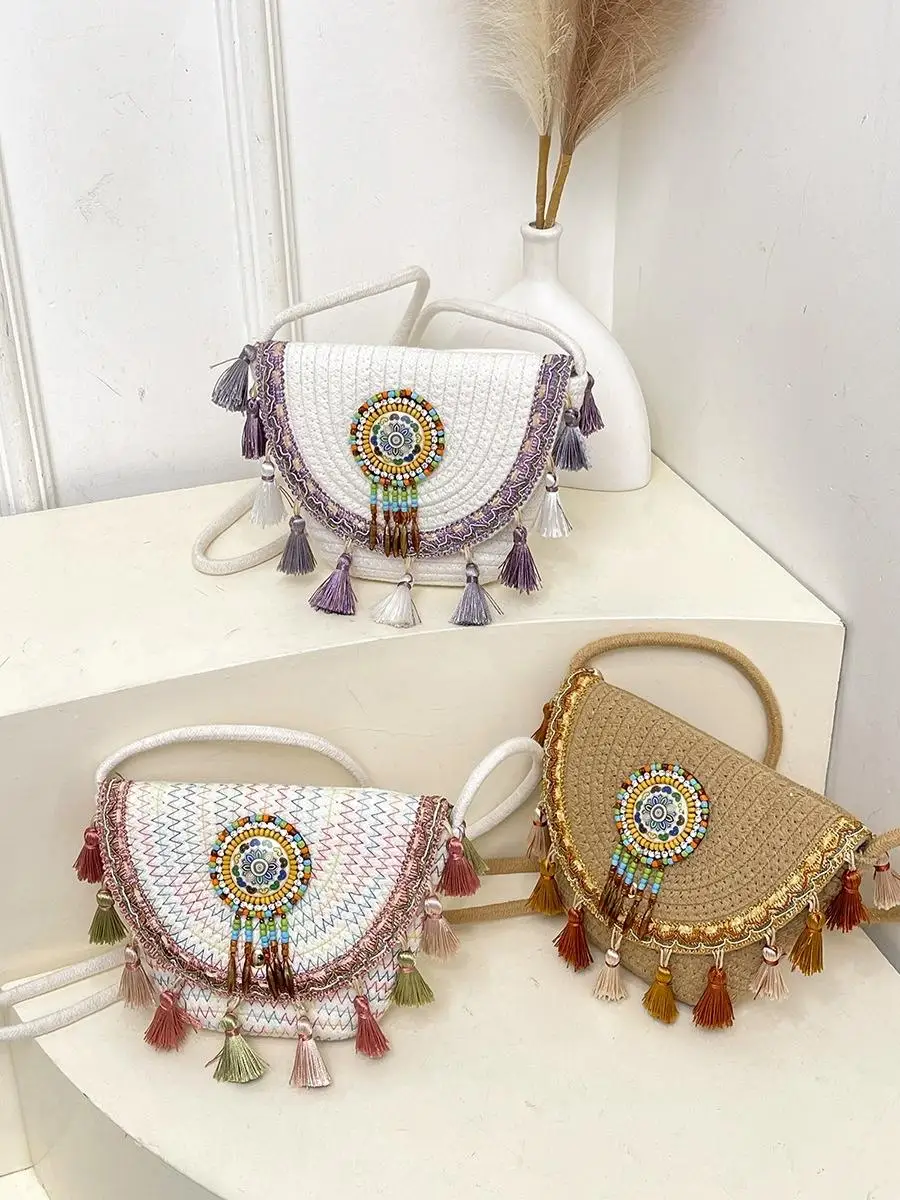 

2026 New Arrival Women's Tassel Straw Bag Casual Vacation Crossbody Handbag Summer Beach Weaved Shoulder Bag