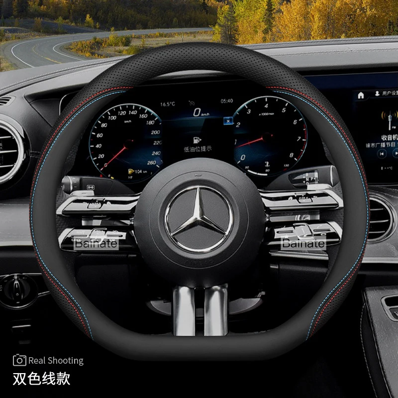 Geeignet für Mercedes-Benz Atmungsaktiver Leder-Lenkradbezug E C Klasse GLE GLC GLA GLB CLS CLA EQB EQE EQS AMG Vito GLS – Detail 9