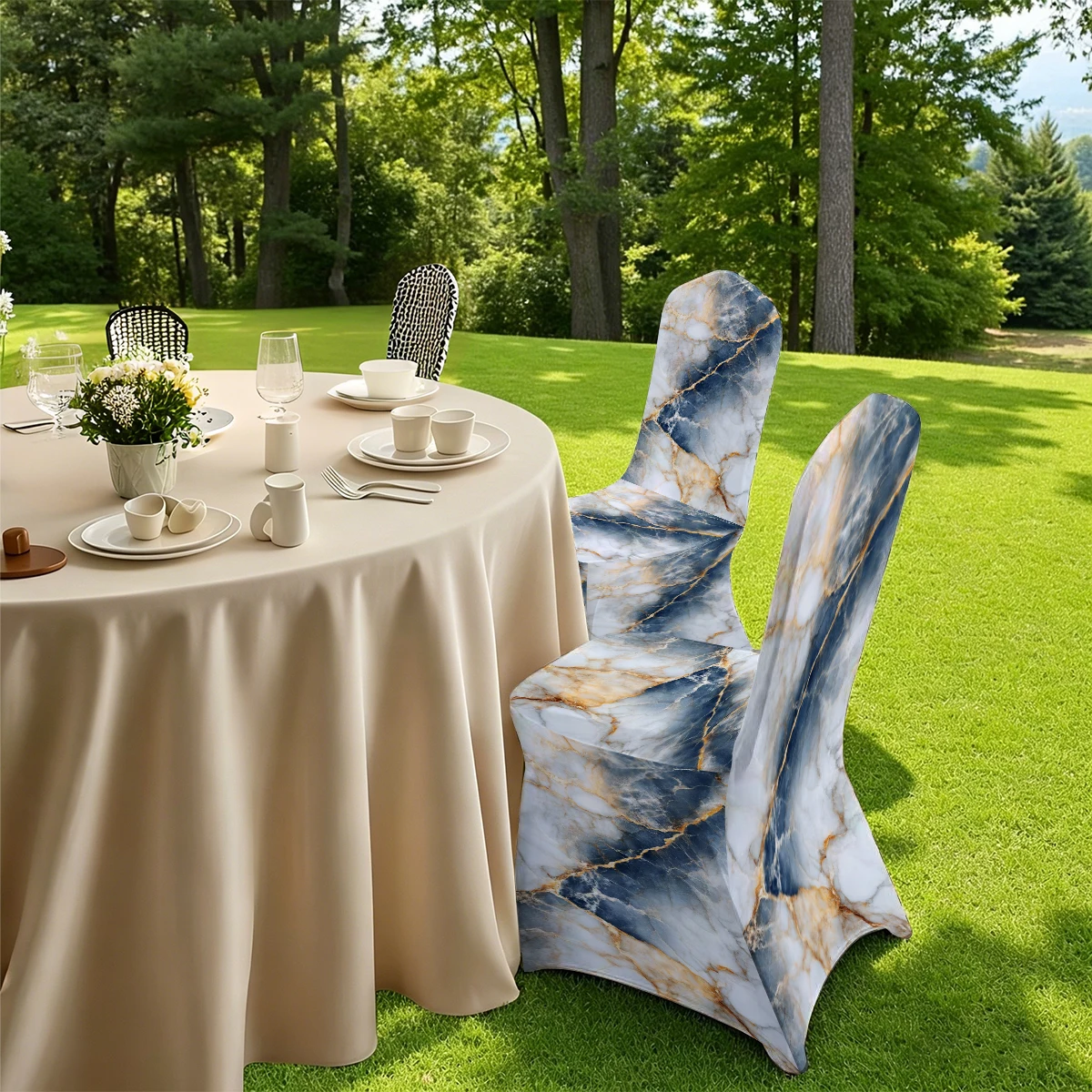 2D Marble Pattern Stretchable Full - Coverage Chair Cover,Universal for Hotel/Home/Outdoor,Anti - Slip Dustpr