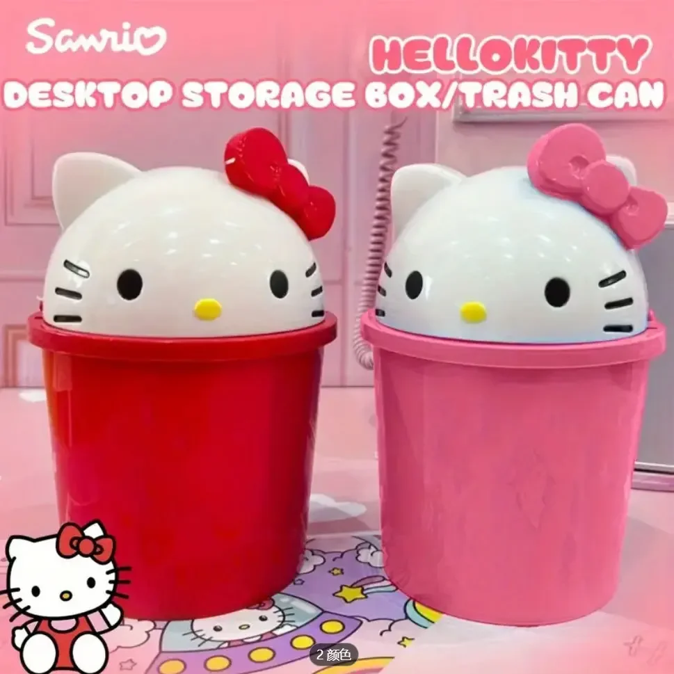 

Sanrio Kawaii Hello Kitty Desktop Trash Can Anime Cartoon Home Fashion Creative Bedroom Bathroom Thickened Covered Paper Basket