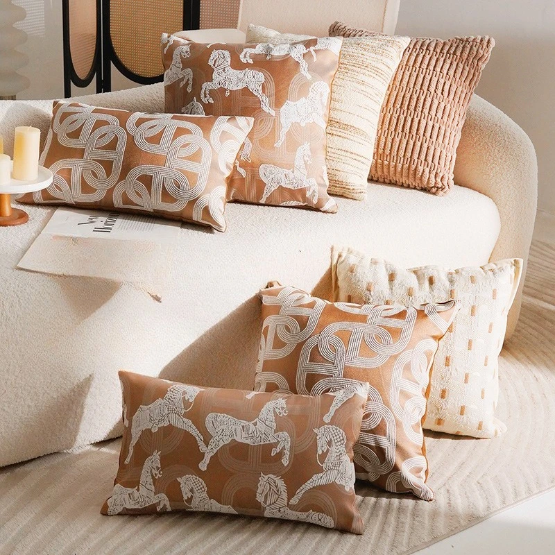 French Horse Brown Premium Pillowcase Drifting Window Living Room Sofa, Luxurious Waist Support Pillowcase Bedhead Cushion Cover