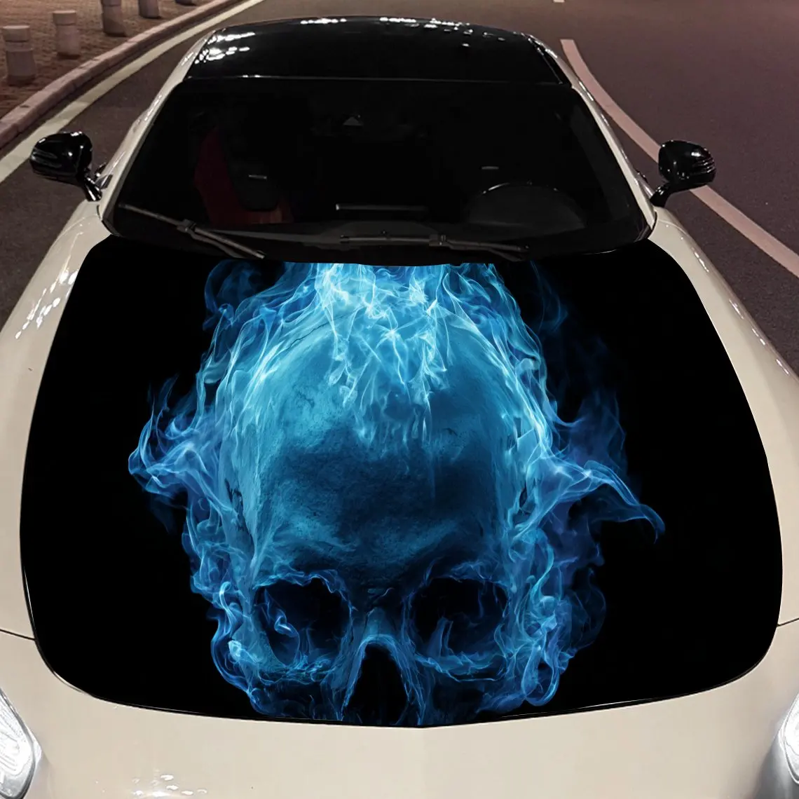 

Weird Blue Flame Skull Car Engine Hood Sticker, Auto Vinyl Wraps, Waterproof Self-adhesive Vehicle Decal, Durable & Anti-scratch