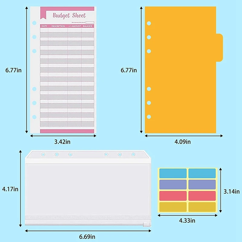 ملصقات ملصقات ملونة للمنزل ، صحائف ميزانية لتعقب النفقات ، 6 صحائف غلاف ، 5 فواصل ، صحائف ، 60 ، A6
