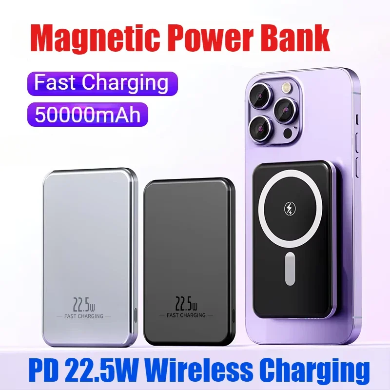 

2025 New Magsafe Magnetic Wireless Fast Charging Power Bank Mini 50000mAh Battery Charging Case for iPhone Samsung Huawei Xiaomi