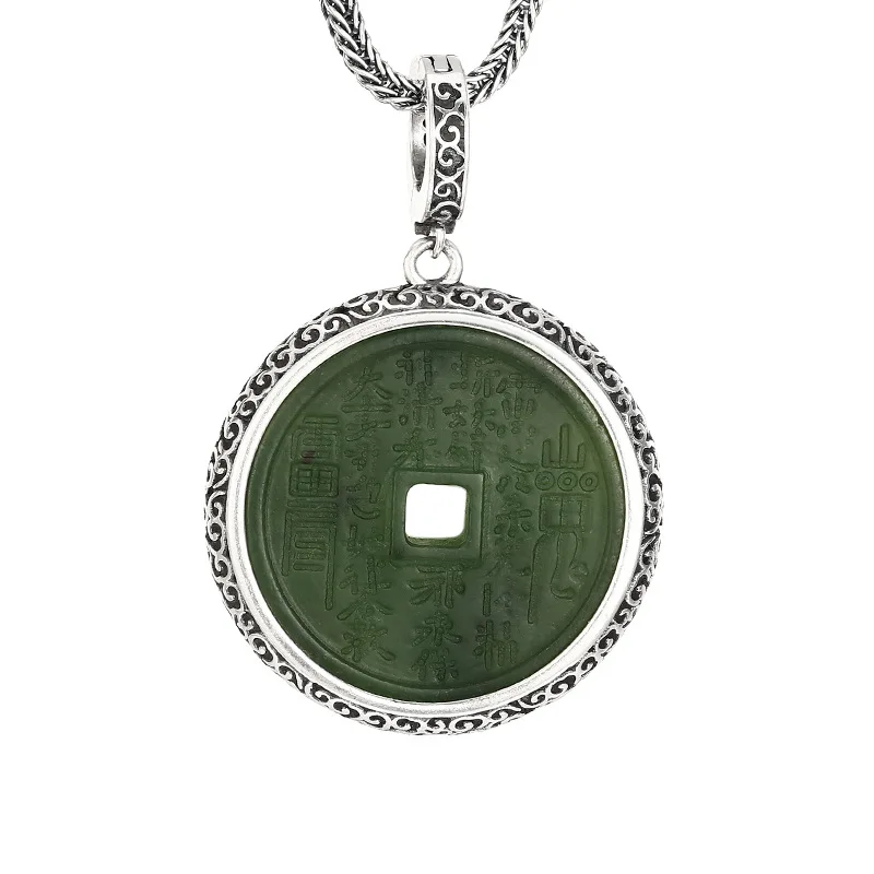

925 Sterling Silver Shangui Mountain Spirit Round Pendant Arabesque Thai Silver Antique Necklace