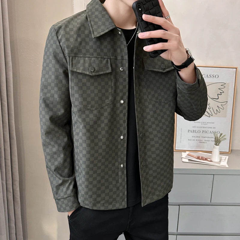 2024 New Men's Shirt Casual Fashion Spring and Autumn Outdoor Business Collar Top Trendy Design Checkered Shirt Coat M-4XL