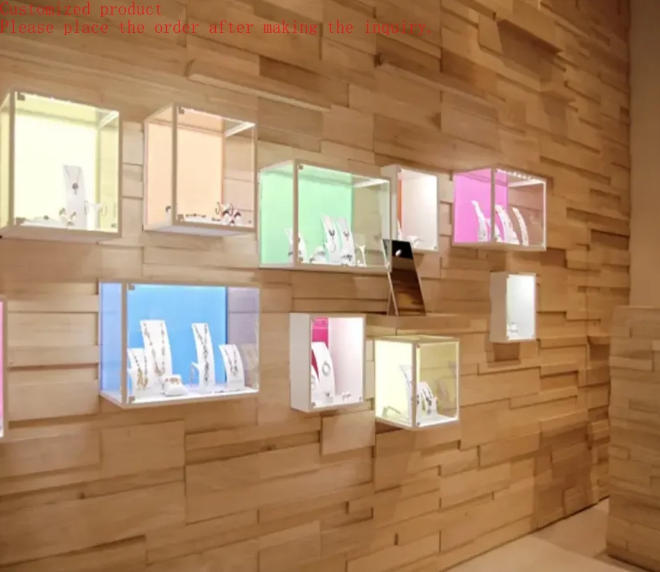

Custom.Wooden Jewellery Wall Display Retail Jewelry Cabinet with Light Furniture for Sale