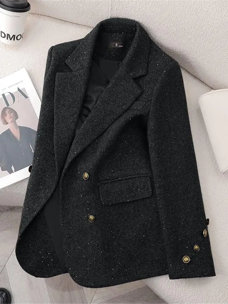 

Ele Red Slim Fit Casual Suit Single Button Double Row Button Profional Spring Autumn Faion Korean Sle Women's Jaet