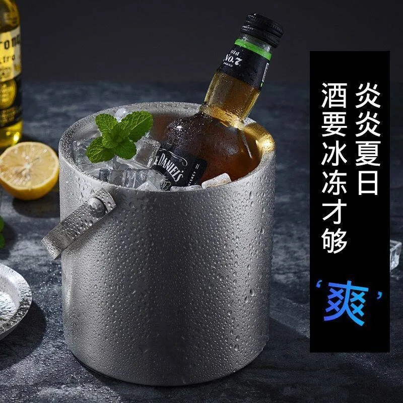 For 304 Stainless Steel Ice Bucket Champagne Bucket Beer Bucket Insulation Double Bar KTV Portable Belt Cover