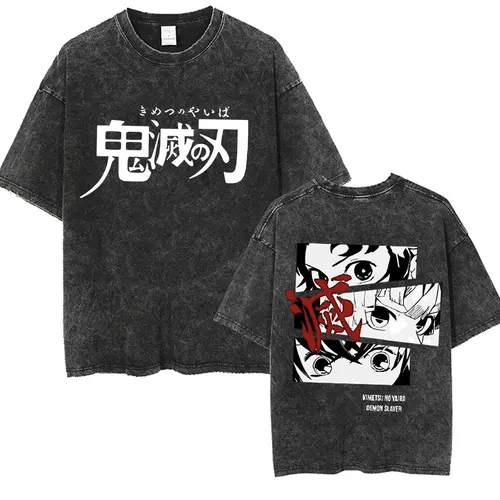 Imagen 2 del producto Camisetas lavadas Vintage de Anime japonés Demon Slayer Uzui Tengen, divertidas camisetas Ninja Muki Muki Gym, camiseta de gran tamaño con ratón musculoso
