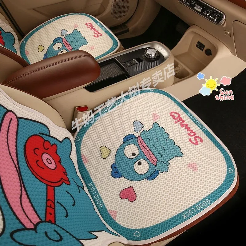 Anime Sanrioed Hangyodon Pattern Printed Cute Car Cushion Backrest Set Kawaii Auto Interior Accessories Breathable Anti Slip Pad