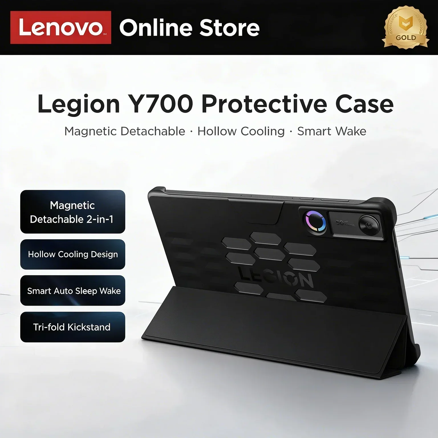 Lenovo Legion Y700 Case Magnetic Detachable Hollow Cooling Back Smart Sleep Wake Tri-fold Stand 134g Cover for 8.8 Gaming Tablet