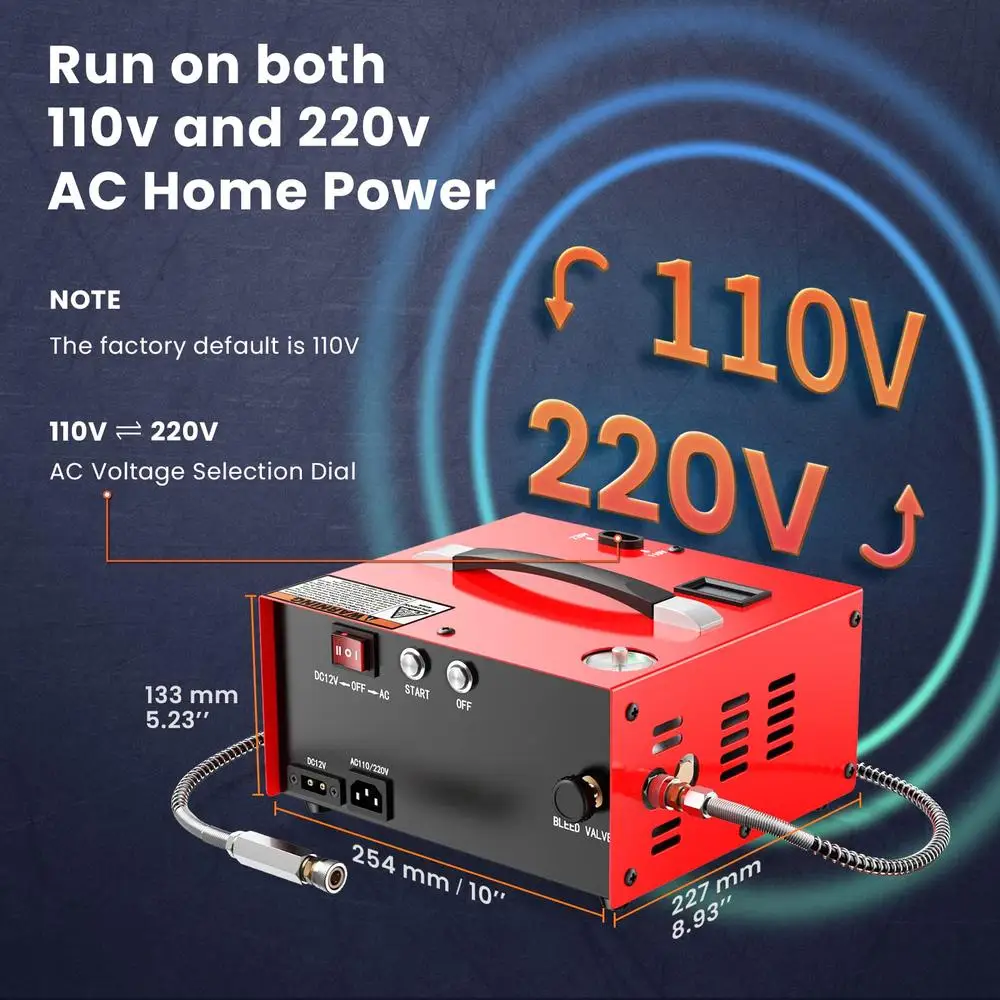 Electric PCP Air Compressor Auto-shutoff Oil & Water-Free 4500Psi/30Mpa 110V/220V&12V Powered Compressor brushless motor rapid