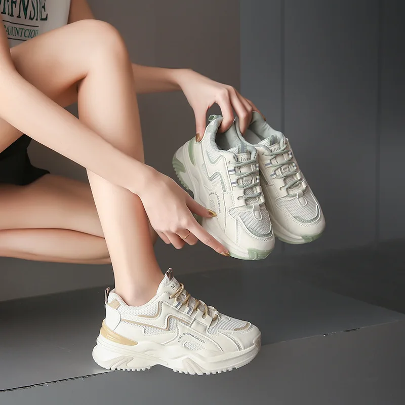 2025 Spring New Women\'s Shoes All Math Platform Sneakers Height Increase 6CM Thick Bottom Casual Shoes Sports Shoes Mesh Tennis