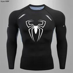 Spider Men Sports Rashgard Long Sleeves T Shirt Print Compression Men Running Shirt MMA Workout Bodybuilding Quick-Dry T-Shirts