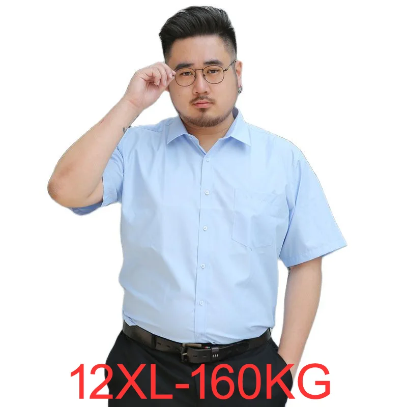 

Summer Plus size men shirt 5XL 6XL 7XL 8XL 9XL 10XL 12XL Bust 160cm short sleeve large size men Casual Blue shirts