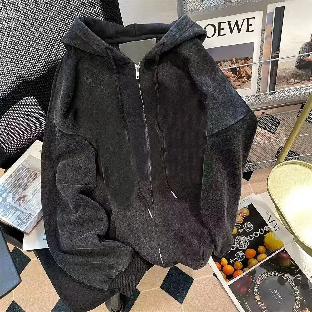 

Waed Heavy-du American Sle Skeleton Print Sweatirt Cardigan Men's Women's Autumn Winter New Arrival Casual Cotton Coat
