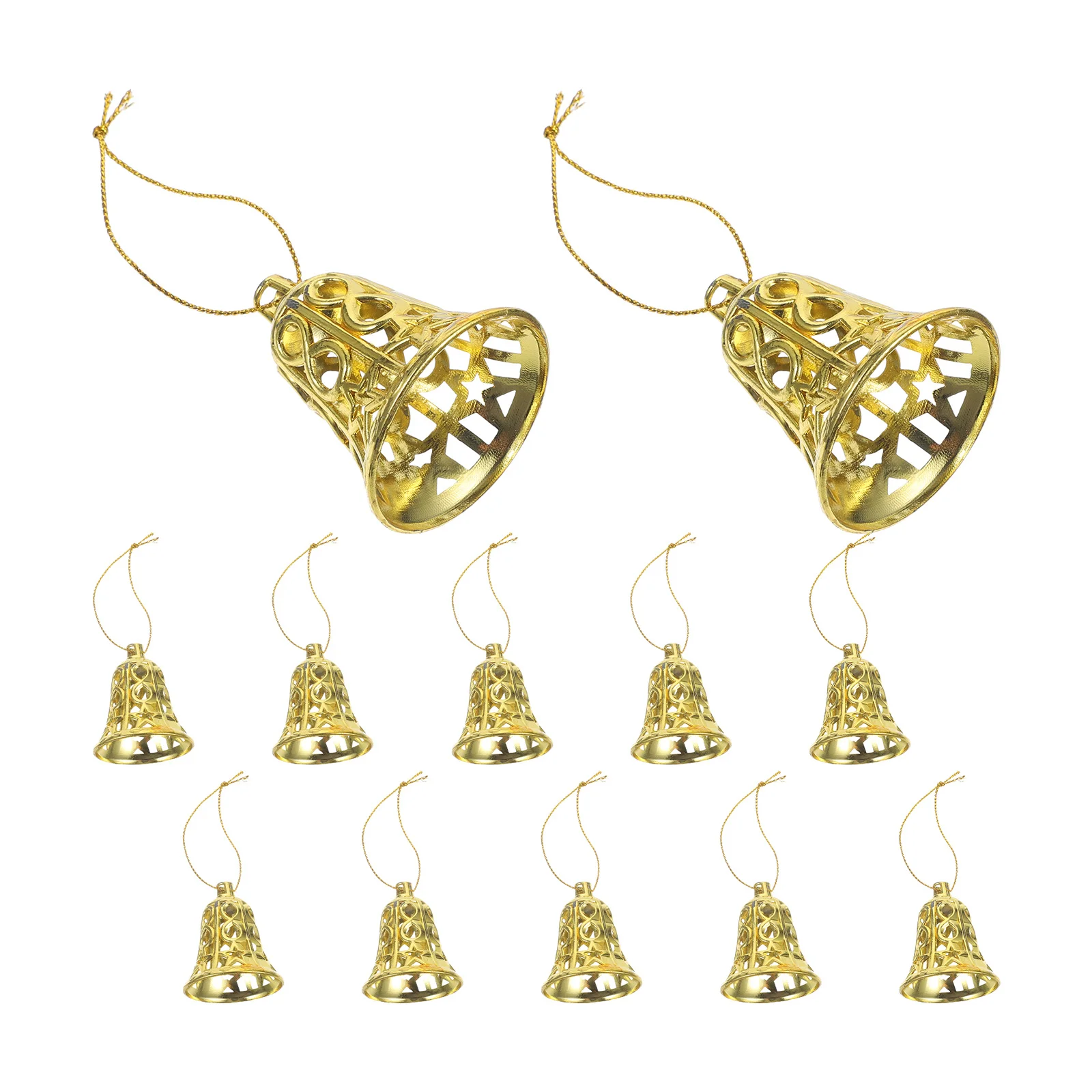 

24Pcs Christmas Tree Jingle Bells Gold Plastic Hanging Decorations Festive Party DIY Crafts