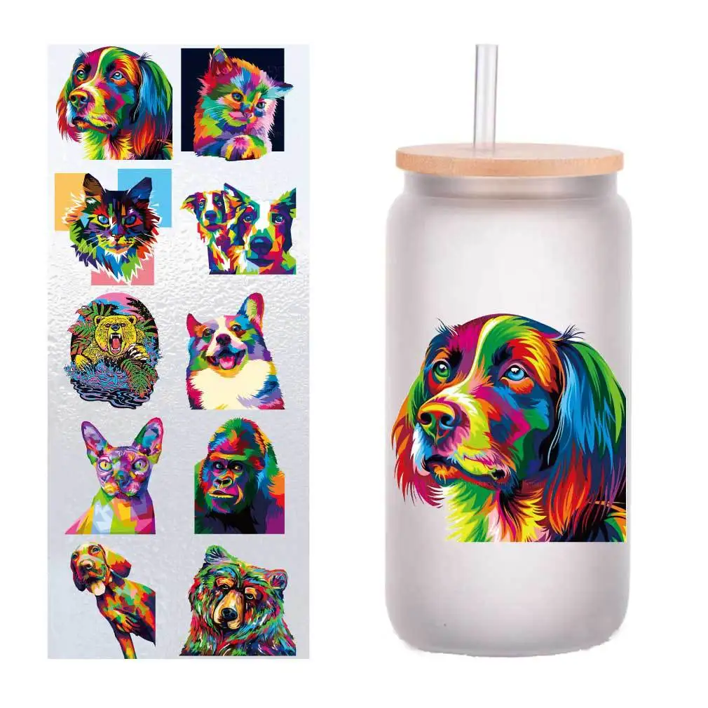 

10 pieces/pack colorful animal series UV transfer stickers Crystal label glass stickers customized four inches