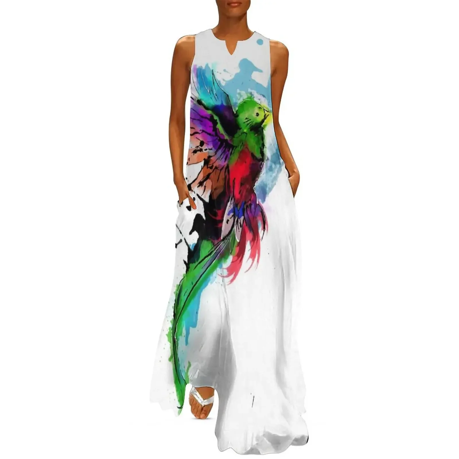 

WaterColor Quetzal from Guatemala Long Dress summer dress woman 2025 birthday dress Bridesmaid woman