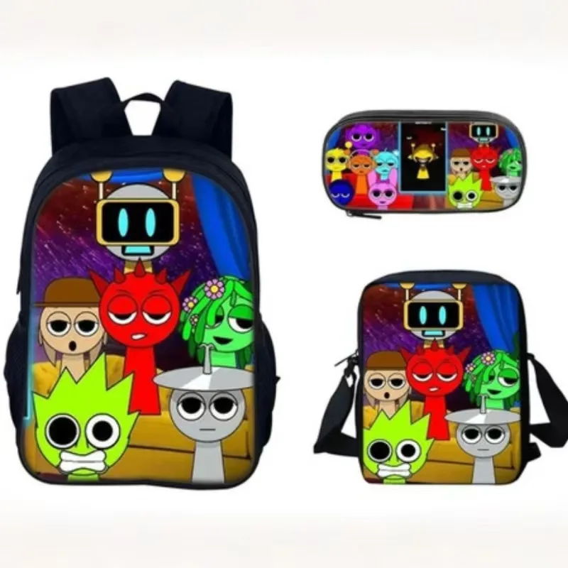 Sprunki Incredible box Rhythm Box Game Primary School Student Backpack Polyester Reducing Load Cartoon Backpack