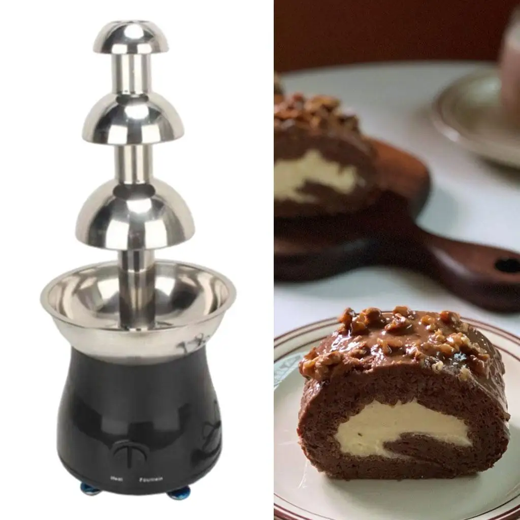 Electric Stainless 4 Tiers Chocolate Fondue Fountain Maker for Party Plug-UK